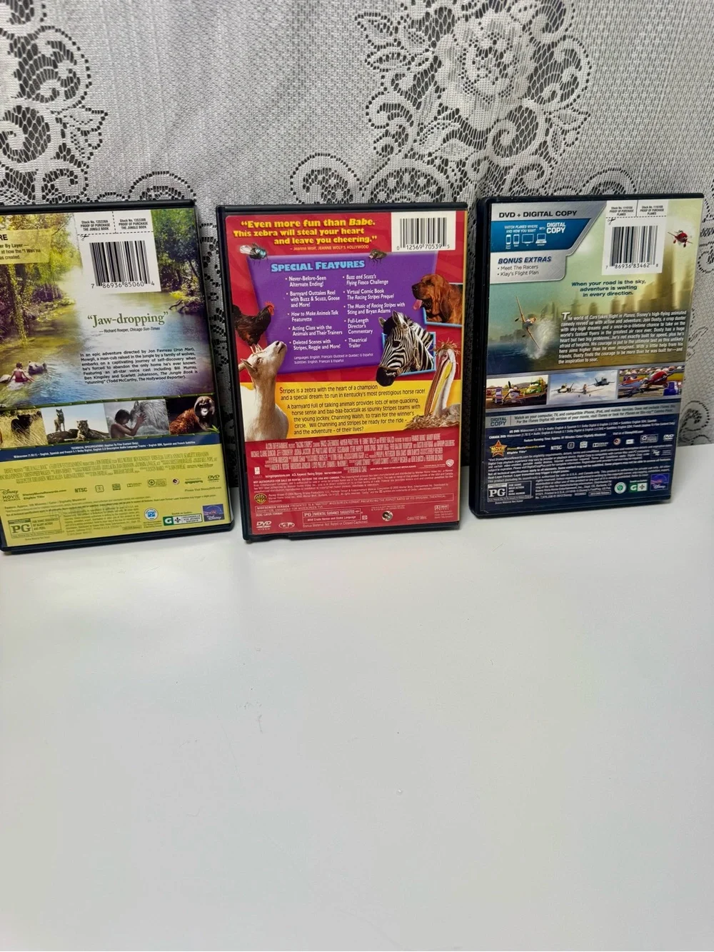 Kids Disney Movies DVD Lot 3PC. Jungle Book,Planes and Racing Stripes Family Set
